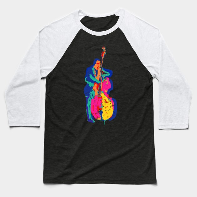 Colorful Double Bass Player Modern Style Baseball T-Shirt by jazzworldquest